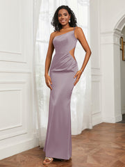 One Shoulder Pleated Floor-Length Dress Dusk