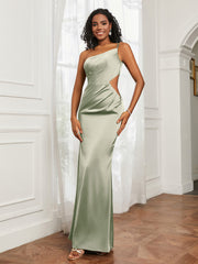 One Shoulder Pleated Floor-Length Dress Dusty Sage Plus Size