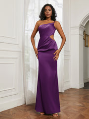 One Shoulder Pleated Floor-Length Dress Grape