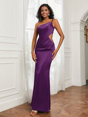 One Shoulder Pleated Floor-Length Dress Grape
