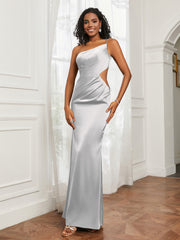 One Shoulder Pleated Floor-Length Dress Ivory