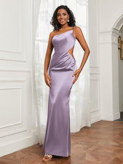 One Shoulder Pleated Floor-Length Dress Lilac Plus Size