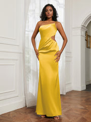 One Shoulder Pleated Floor-Length Dress Marigold