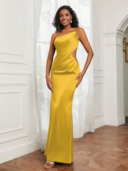 One Shoulder Pleated Floor-Length Dress Marigold Plus Size