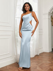 One Shoulder Pleated Floor-Length Dress Mist Plus Size