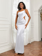 One Shoulder Pleated Floor-Length Dress White Plus Size