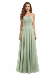 Strapless Chiffon Pleated Bridesmaid Gowns Dusty Sage