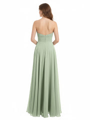 Strapless Chiffon Pleated Bridesmaid Gowns Dusty Sage