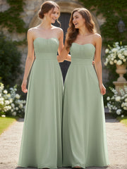 Strapless Chiffon Pleated Bridesmaid Gowns Dusty Sage