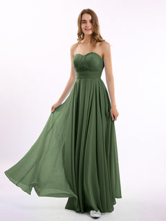 Strapless Chiffon Pleated Bridesmaid Gowns Olive Green