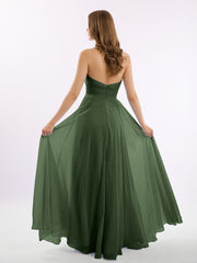 Strapless Chiffon Pleated Bridesmaid Gowns Olive Green Plus Size