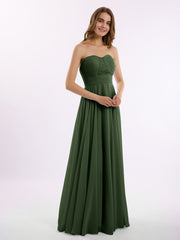 Strapless Chiffon Pleated Bridesmaid Gowns Olive Green Plus Size