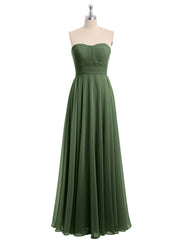 Strapless Chiffon Pleated Bridesmaid Gowns Olive Green Plus Size