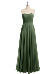 Strapless Chiffon Pleated Bridesmaid Gowns Olive Green