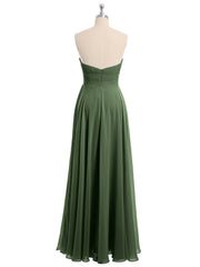 Strapless Chiffon Pleated Bridesmaid Gowns Olive Green Plus Size