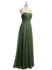 Strapless Chiffon Pleated Bridesmaid Gowns Olive Green