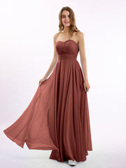 Strapless Chiffon Pleated Bridesmaid Gowns Terracotta Plus Size