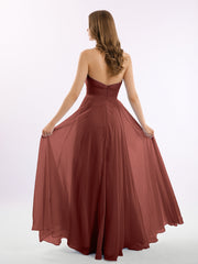 Strapless Chiffon Pleated Bridesmaid Gowns Terracotta