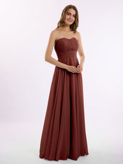 Strapless Chiffon Pleated Bridesmaid Gowns Terracotta Plus Size