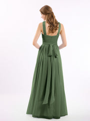 Cross Front Chiffon Long Dress with Bow Olive Green