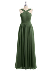 Cross Front Chiffon Long Dress with Bow Olive Green