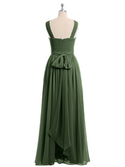 Cross Front Chiffon Long Dress with Bow Olive Green Plus Size