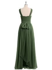 Cross Front Chiffon Long Dress with Bow Olive Green