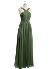 Cross Front Chiffon Long Dress with Bow Olive Green Plus Size