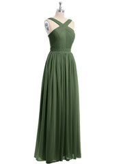 Cross Front Chiffon Long Dress with Bow Olive Green