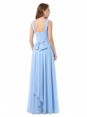 Cross Front Chiffon Long Dress with Bow Sky Blue
