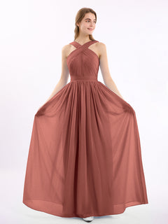 Cross Front Chiffon Long Dress with Bow Terracotta Plus Size