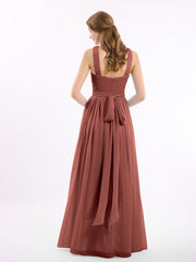 Cross Front Chiffon Long Dress with Bow Terracotta