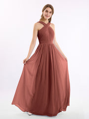 Cross Front Chiffon Long Dress with Bow Terracotta Plus Size