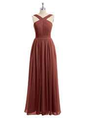 Cross Front Chiffon Long Dress with Bow Terracotta