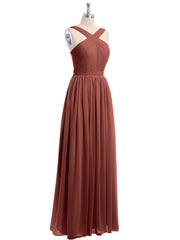 Cross Front Chiffon Long Dress with Bow Terracotta