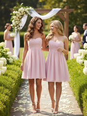 Strapless Sweetheart Neck Short Bridesmaid Gown Candy Pink