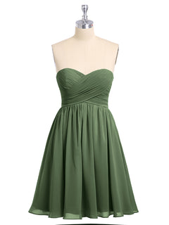 Strapless Sweetheart Neck Short Bridesmaid Gown Olive Green