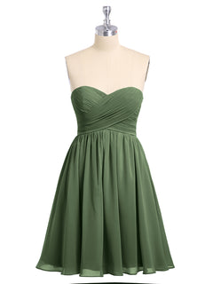 Strapless Sweetheart Neck Short Bridesmaid Gown Olive Green Plus Size