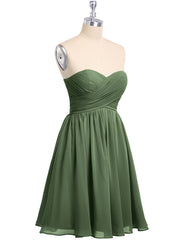 Strapless Sweetheart Neck Short Bridesmaid Gown Olive Green Plus Size