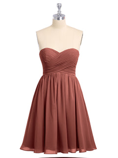 Strapless Sweetheart Neck Short Bridesmaid Gown Terracotta Plus Size