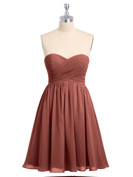 BABARONI Strapless Sweetheart Neck Short Bridesmaid Gown Terracotta, Terracotta / US0