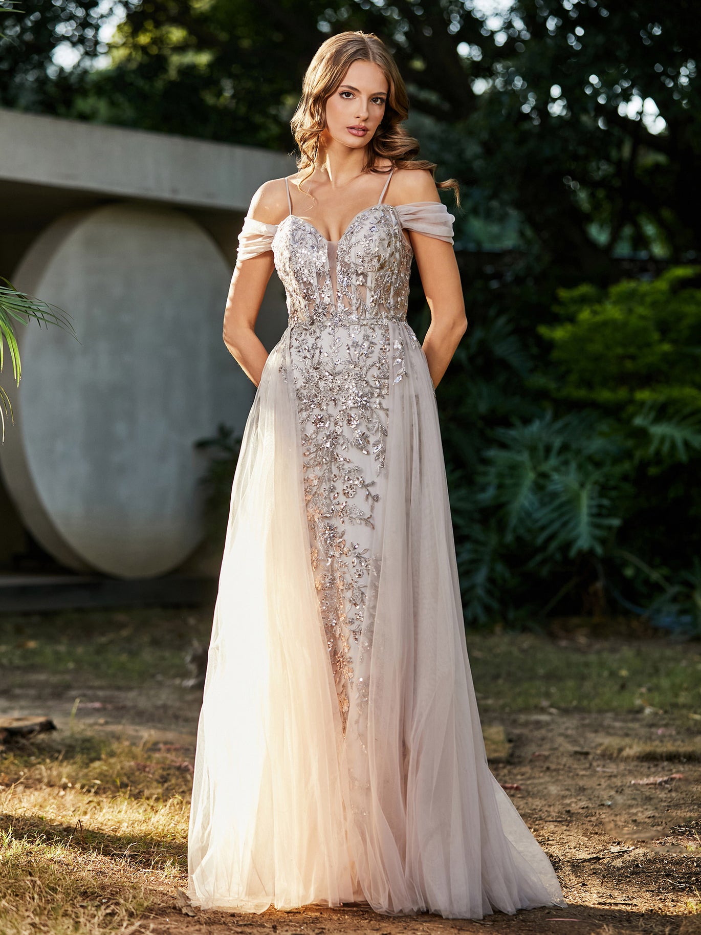 white christmas dresses BABARONI BABARONI Tulle Silver Prom Dresses Sheath/Column Plunging V-Neck Beaded Appliqued Ruched, Silver / US0