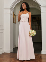 Lace Appliqued  Backless Chiffon A-Line Dress Blushing Pink