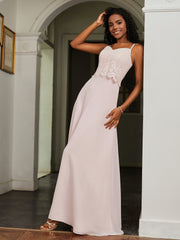 Lace Appliqued  Backless Chiffon A-Line Dress Blushing Pink