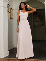 Lace Appliqued  Backless Chiffon A-Line Dress Blushing Pink