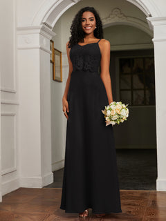 Lace Appliqued  Backless Chiffon A-Line Dress Black Plus Size