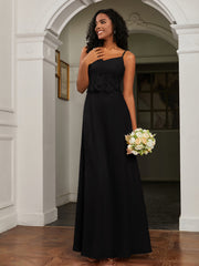 Lace Appliqued  Backless Chiffon A-Line Dress Black