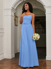 Lace Appliqued  Backless Chiffon A-Line Dress Blue Plus Size