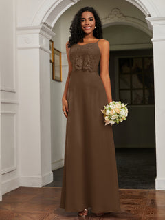 Lace Appliqued  Backless Chiffon A-Line Dress Brown