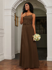 Lace Appliqued  Backless Chiffon A-Line Dress Brown